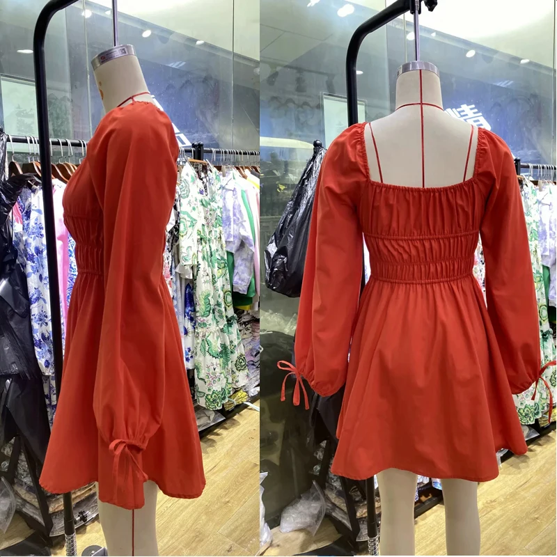 

ZA Ball Gown Dress Women Holiday Sweet Mini Dress 2021 Summer Ladies French Style Chic Ruched Puff Sleeve Elegant Party Dresses