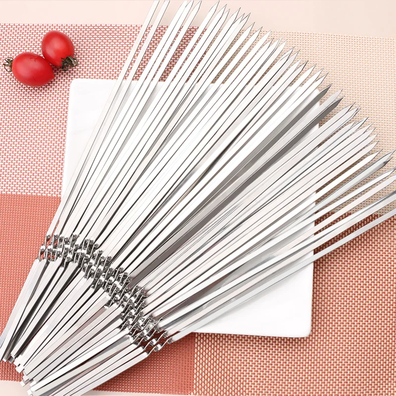 

25Pcs Flat BBQ Skewers 33cm Stainless Steel Barbecue Sticks For Outdoor Camping Picnic Tools BBQ Accessories