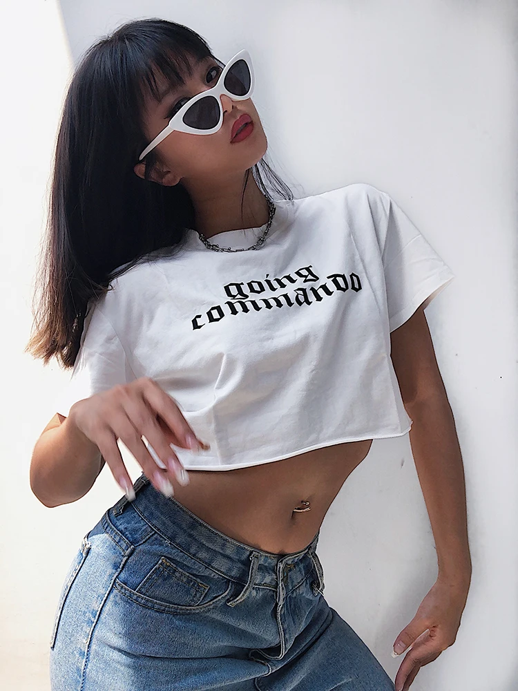 

Letter printed T-shirt female 2021 spring new European and American ins loose thin high waist navel caution machine short jacket