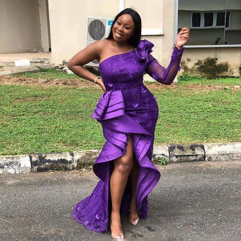 Aso Ebi 2019 арабское сексуальное кружевное вечернее платье с одним плечом Русалка