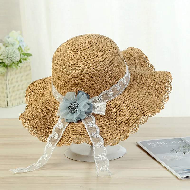 

Women's Straw Flower Hat Summer Travel Lace Sun Foldable Hat