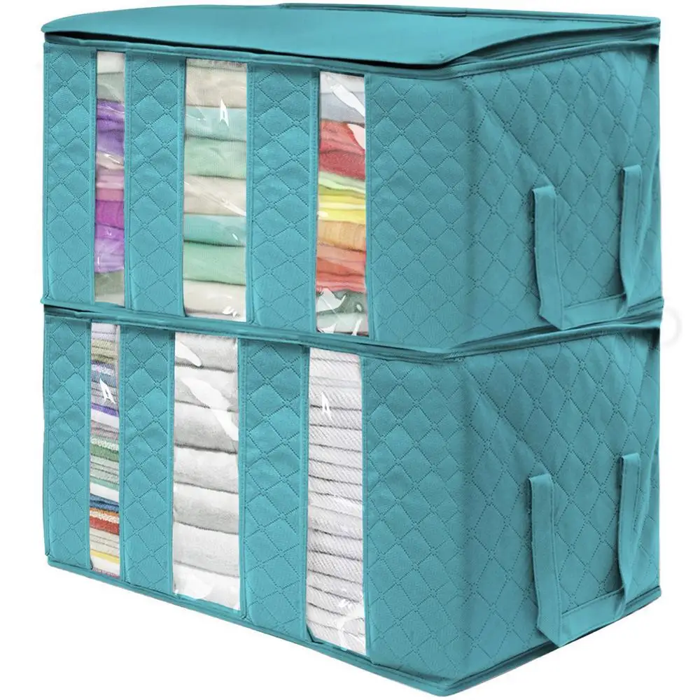 

Foldable Cube Storage Bins with Lid Stackable Cloth Ogranizer with Dual Handles And Clear Window
