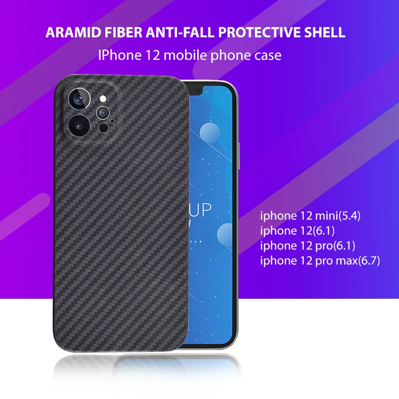 

Aramid Carbon Fiber Cel Phone Case Fine Hole Half Coverage For Iphone 12Mini ProMax Ultra-Light And Thin Luxury Hard Shell Cover