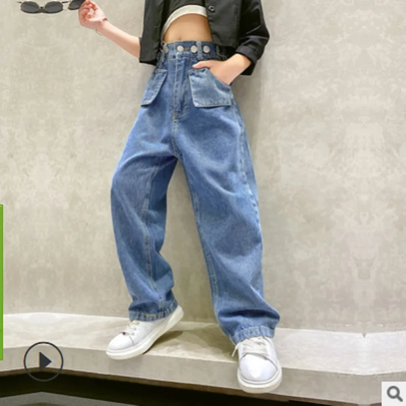 

Girls Fashion Loose Jeans New 2021 Autumn/Spring Kids Leisure Trousers Children's Pants Denim Blue Color Size6-14 Jeans ly032