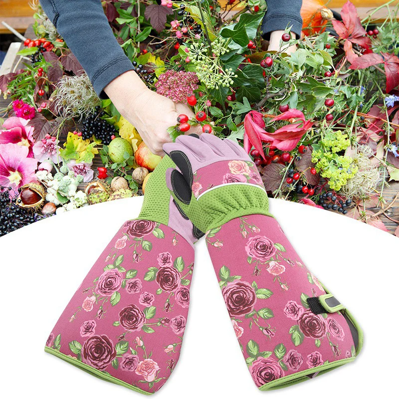 

1 Pair Trimming Rose Gloves Floral Printing Garden Gloves Women Non-slip Cut-proof Stab-proof Gardening Gloves Household Gloves