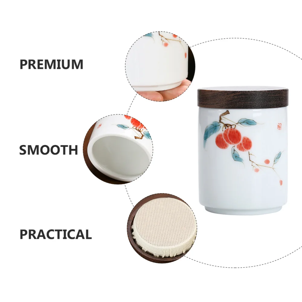 

1Pc Ceramic Sealed Jar with Wooden Cover Tea Honey Ceramic Sealed Jar with Cover