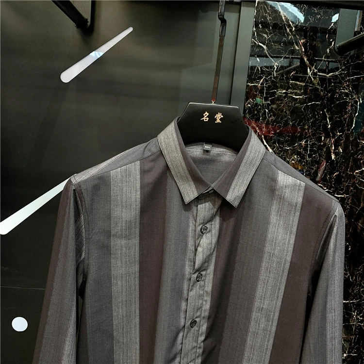 

2021 Spring Shirts for Men Long Sleeve Striped Casual Shirt Male Business Dress Shirts Chemise Homme Streetwear Camisa Masculina