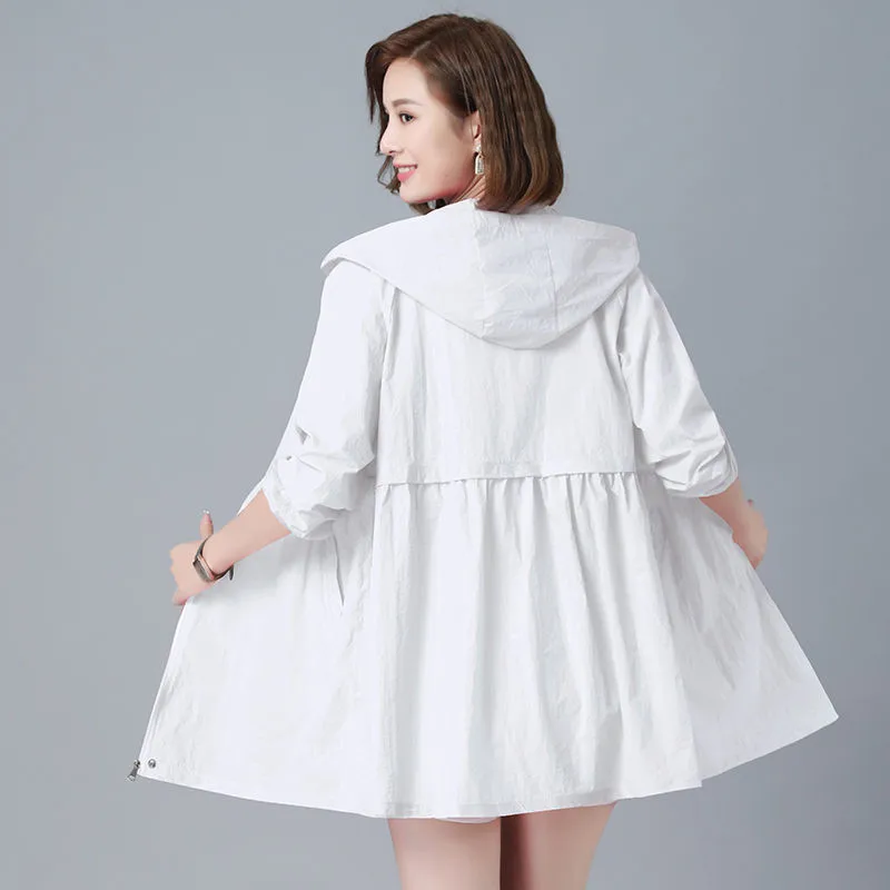 

Womens Summer Plus Size Sun Protection Clothing 2021 Female Mid-Length Loose Zipper Protection Clothing Hooded Jacket Women A15
