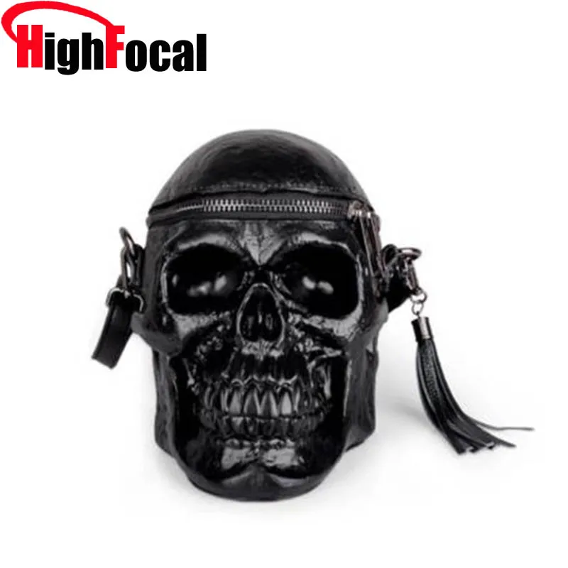 

HIGHFOCAL Skull Bags Originality Women Bag Funny Skeleton Head Black Handbag Women Single Package Fashion Designer Satchel Pack