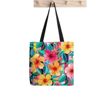 shopper maximalist hibiscus stripes printed tote bag women harajuku shopper handbag girl shoulder shopping bag lady canvas bag