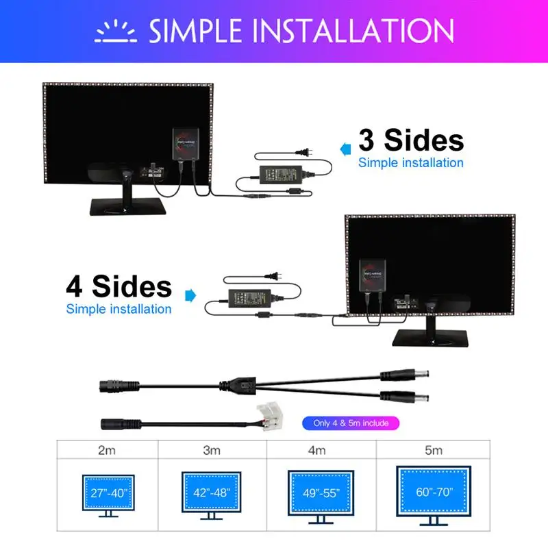 2 м 3M 4M 5 м 5050 Ambi светильник-ТВ RGB USB Светодиодная лента Светильник Настольный ПК экран тыловая подсветка комплект цифровых светодиодных лент