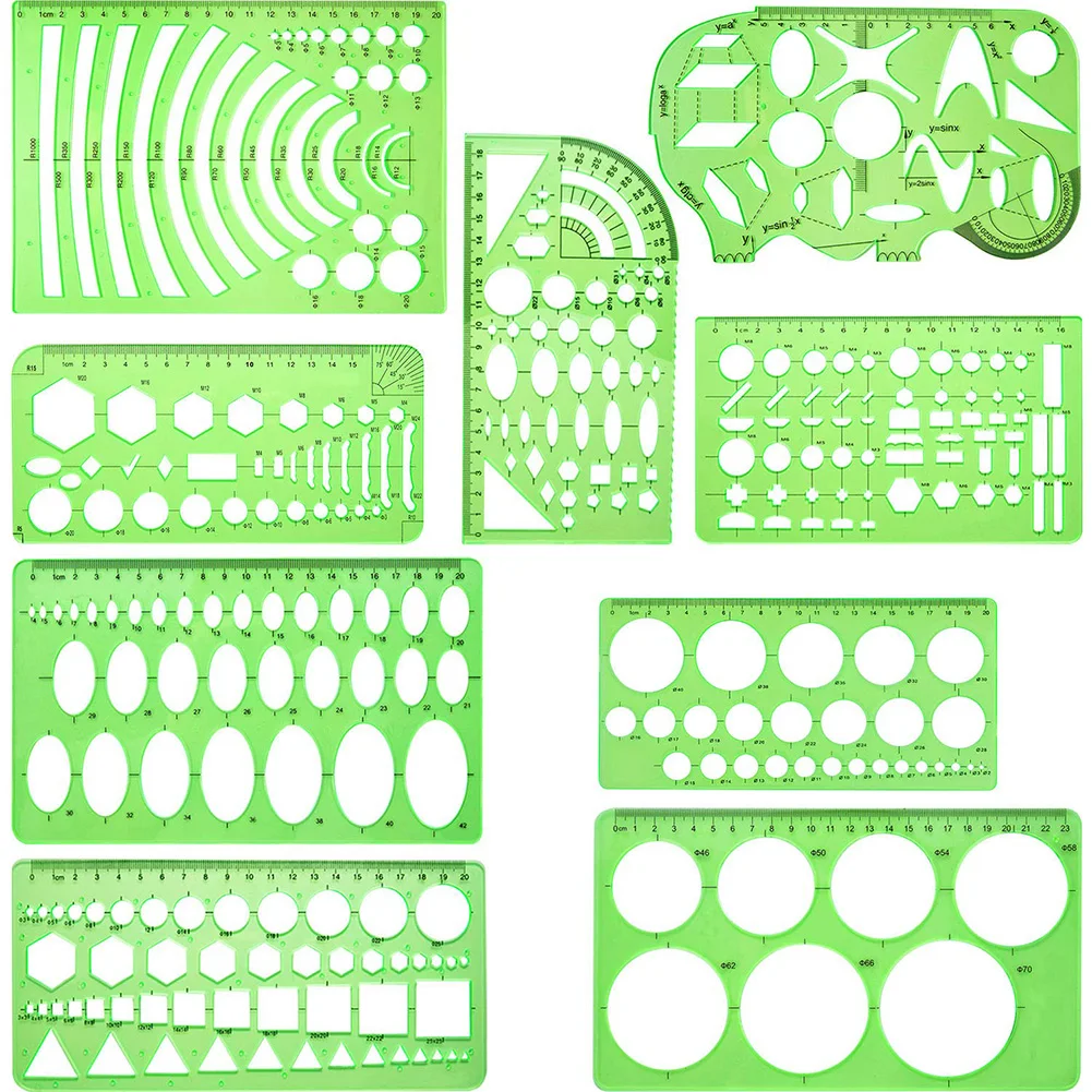 9 шт. геометрические линейки шаблоны рисунков измерительные прозрачные зеленые