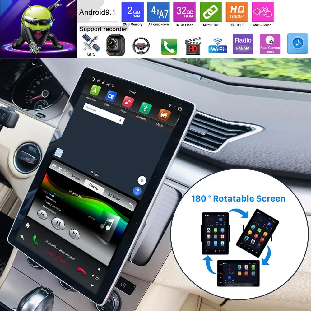 Новый 10 1 &quotAndroid 9 2 ГБ 32 HD 180 ° поворотный экран GPS Мультимедиа Play RDS радио Wi Fi Bluetooth