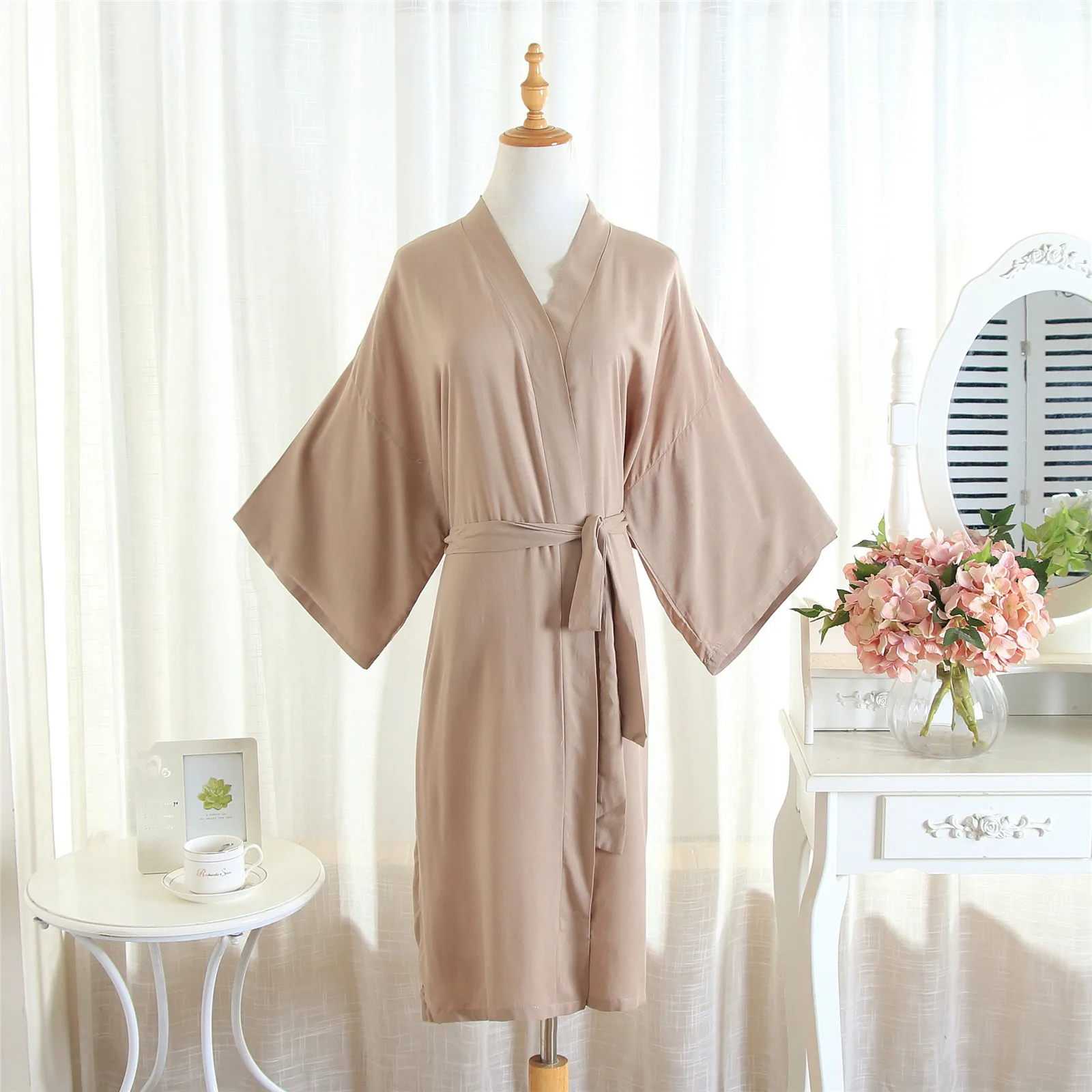 

BALDAUREN Summer Solid Color Pure Cotton Mid-Length Plain Kimono Cardigan Men And Women The Same Bathrobe Home Clothes Robes