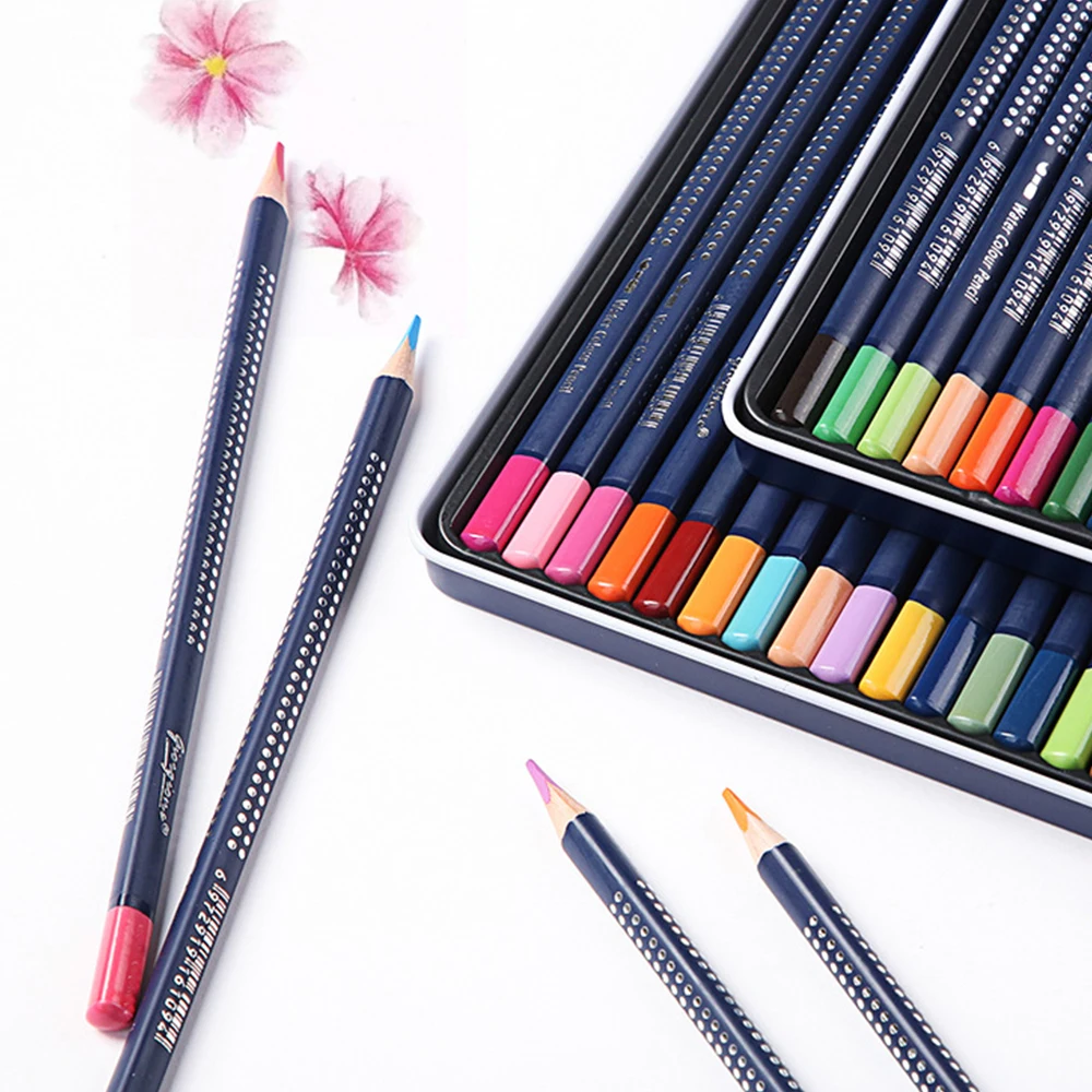 

12/24/36/48/72 Professional Water-color Pencils Set Water Soluble Colored Pencils with Brush Metal Box Water Color Pencils Art