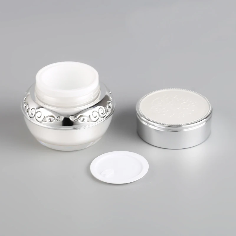 

30g 50g White Acrylic Cream Jar Silver Cap Newest Palace Style Empty Cosmetic Container Refillable Packaging Bottle With Orchid