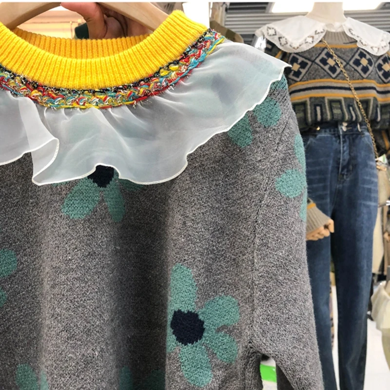 RealShe свитера женские с О-образным вырезом длинный рукав цветочный кардиган