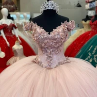ball gown vestidos de 15 a%c3%b1os 2020 pink quinceanera dresses off the shoulder appliques beaded corset back sweet 16 dress