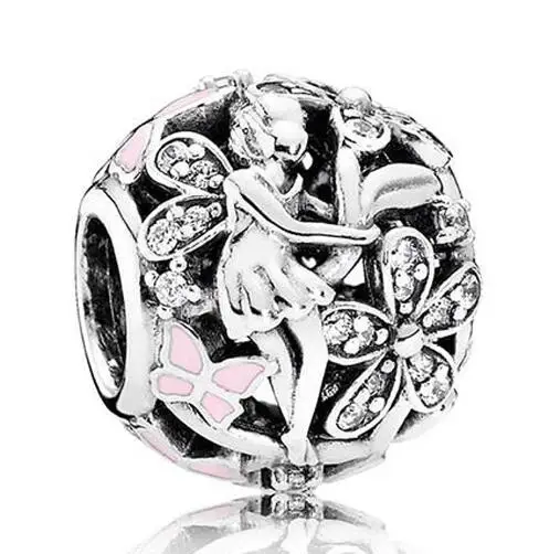 

Genuine 925 Sterling Silver Bead Charm Openwork Dazzling Daisy Fairy With Crystal Beads Fit Women pandora Bracelet & Necklace J