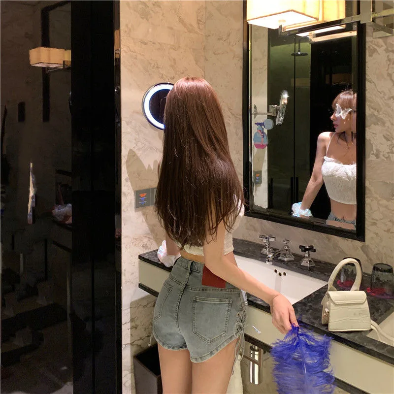 

TRODEAM 2021 High Waisted Mini Jeans Shorts Women Both Side Tie Mini Short Summer Casual Female Sexy Denim Shorts Jeans