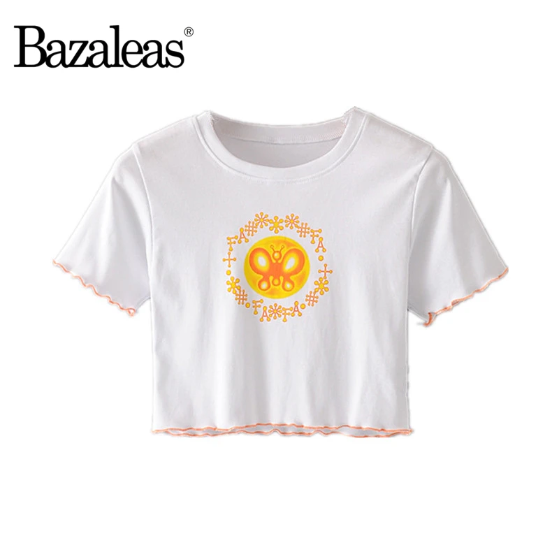 Укороченная футболка Bazaleas harajuku Милая женская Готическая мультяшный желтый топ с