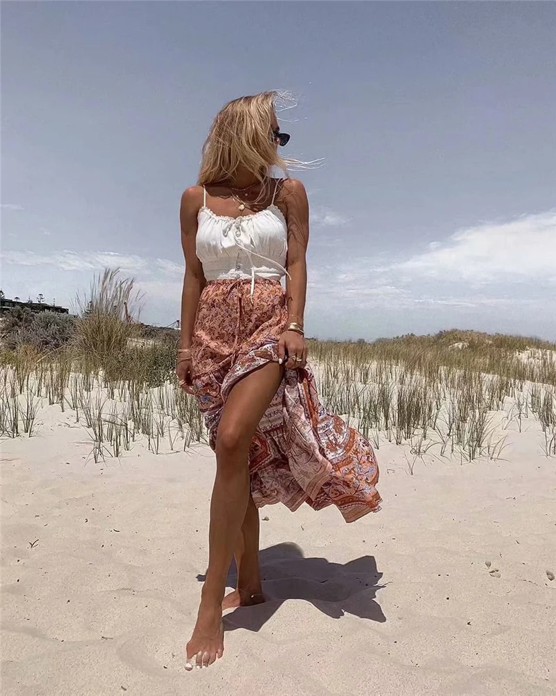 Женская плиссированная юбка винтажная шикарная пляжная хиппи с цветочным