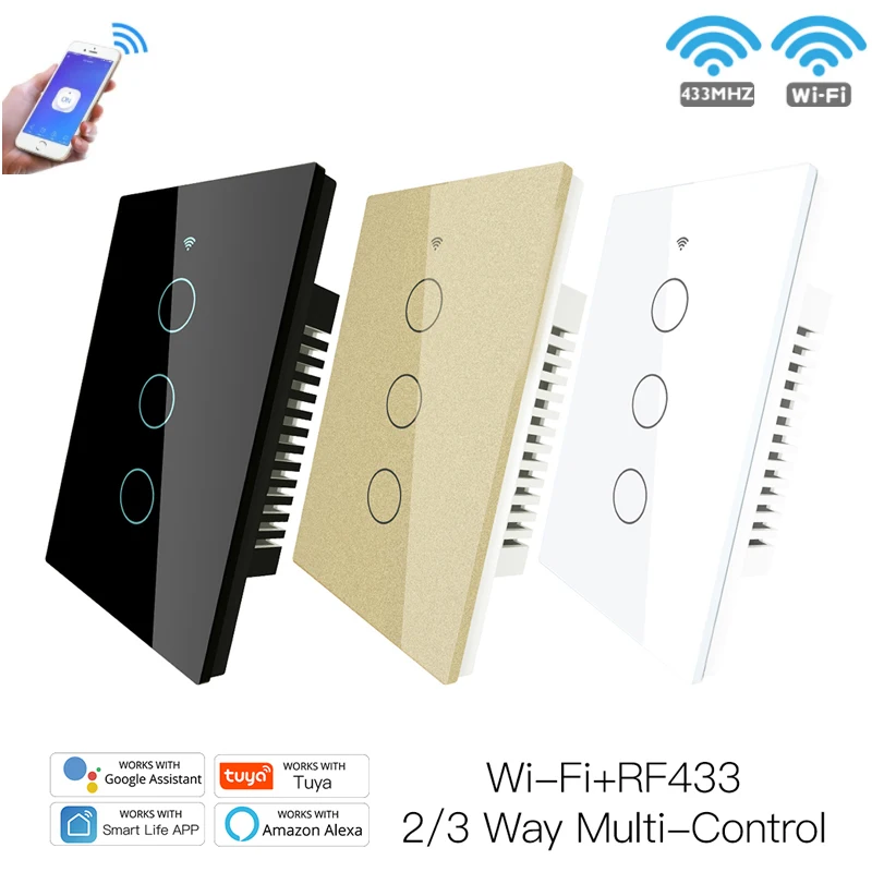 

120model New Upgraded WiFi Wall Touch Smart Light Switch Smart Life/Tuya 100-250v Wifi+Bluetooth-compatible Mode Backlight