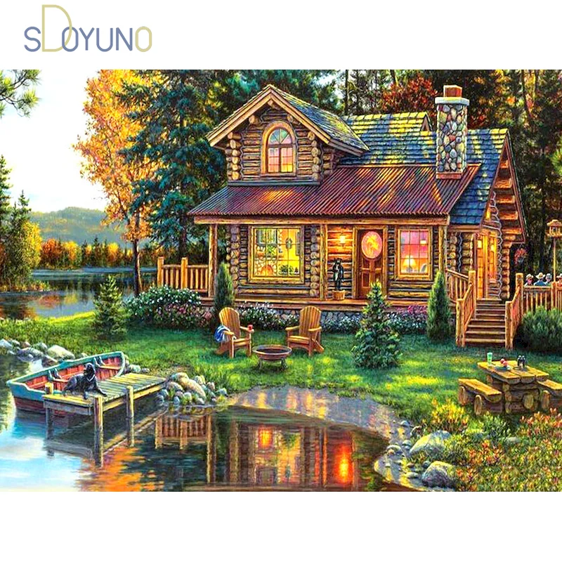 

SDOYUNO DIY Coloring By Numbers Landscape Handpainted Gift Painting By Numbers On Canvas Set Town Wall Art Home Decoration