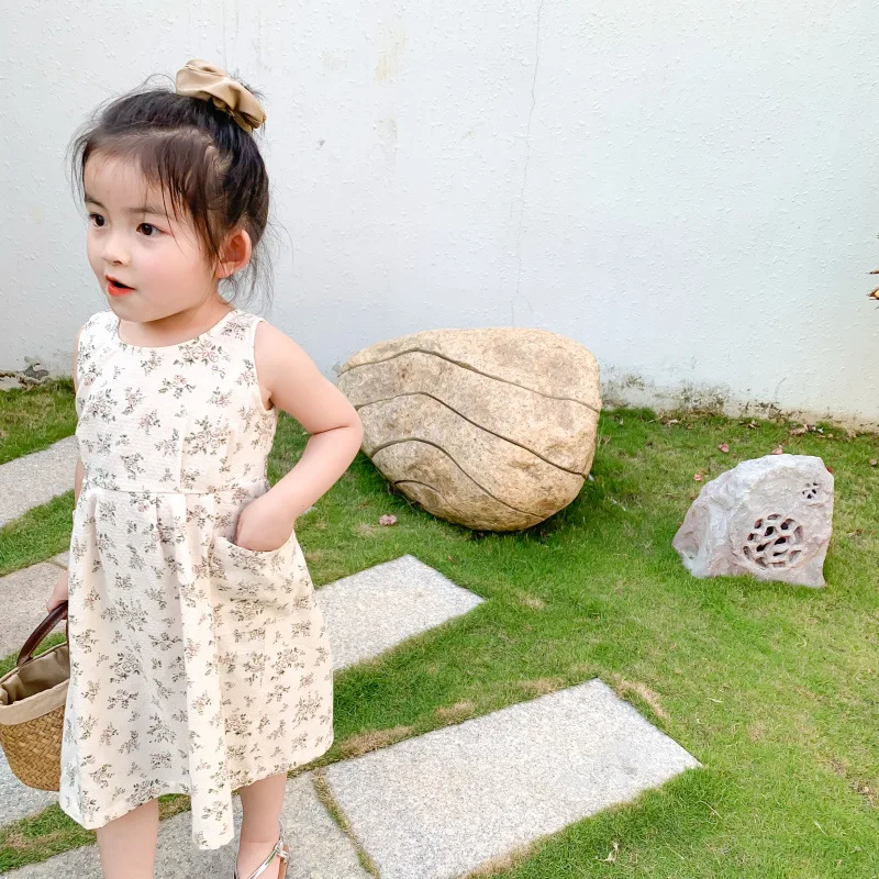 

Summer Sleeveless Baby Girl Dresses Floral Backless Kids Clothes For Girls Cotton Kids Floral Party Princess Dresses