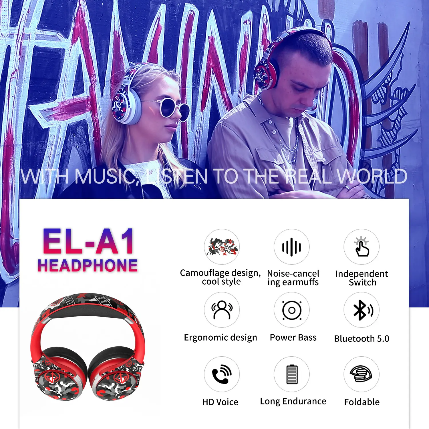 Graffiti Wireless Headphones With Noise Reduction Big Ear Cap Bluetooth 5.0 Gamer Headset For Cell Phone with Microphone