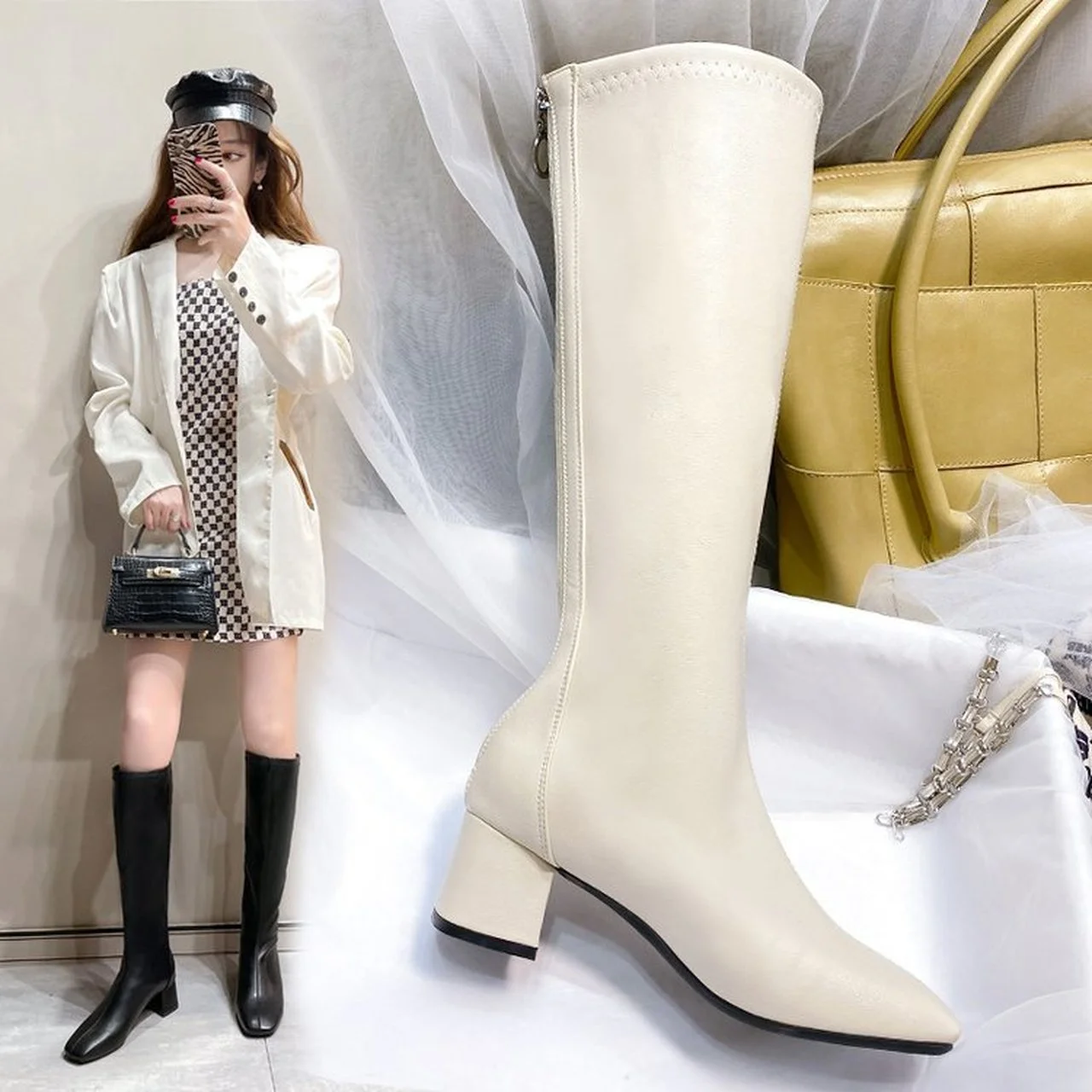 

2021 new knight boots high heel over the knee long boots spring and autumn single boots Brand Designer leather high heels