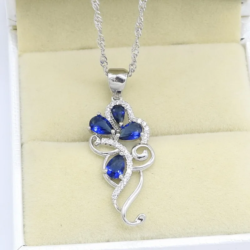 Серебряный Цвет ювелирные изделия роскошный синий камень набор украшений для