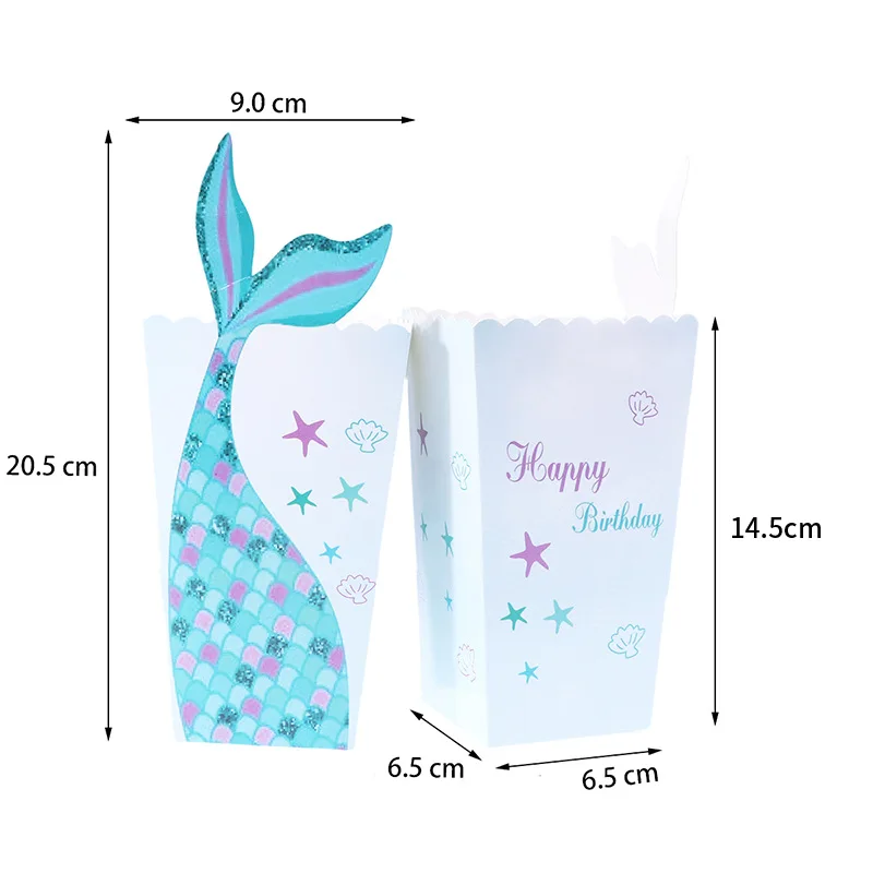 

12pcs Paperboard Popcorn Box Cartoon Mermaid Favor Candy Treat Popcorn Boxes Party Supply Kids Adult Birthday Party Decoration