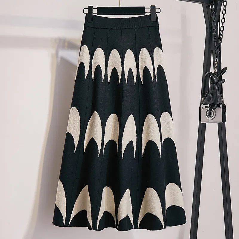 Осенне-зимняя женская вязаная шерстяная плиссированная юбка 2019 Повседневная