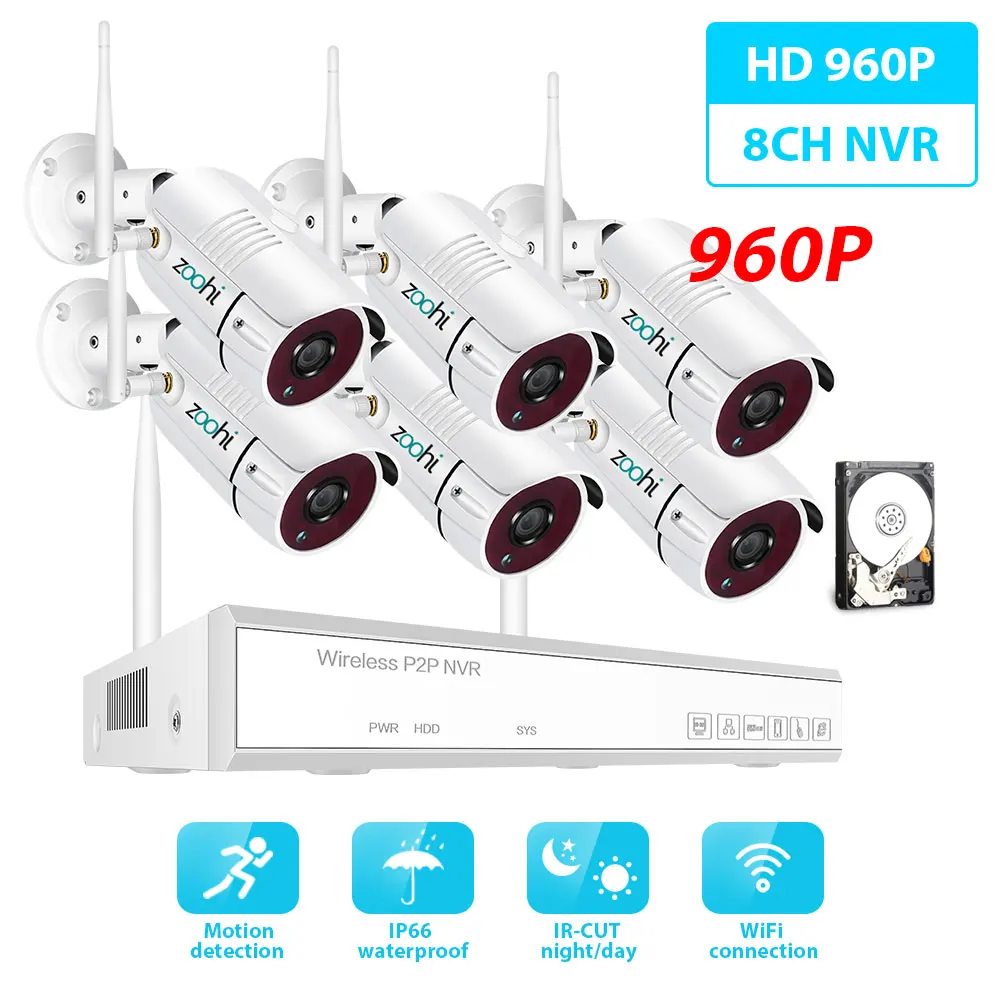 Zoohi 1080 P HD Беспроводной безопасности Камера Системы 6CH 2.0MP Wi-Fi видеокамера с Камеры Скрытого видеонаблюдения Системы Наборы IP66 открытый Ночное видение - Цвет: 960P 6 Cameras