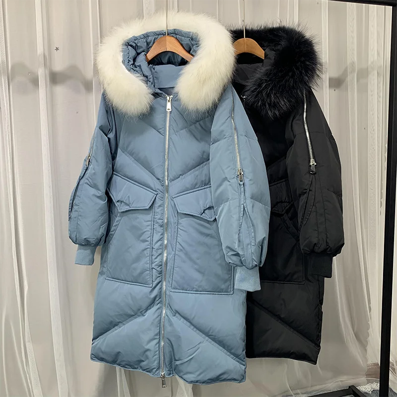 2021 женские пуховое пальто с натуральным мехом на капюшоне Женские теплые парки