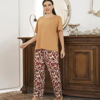 short sleeves top plus size pajamas peignoirs for women home suit sleepwear america female clothing 2 piece sets long pants big