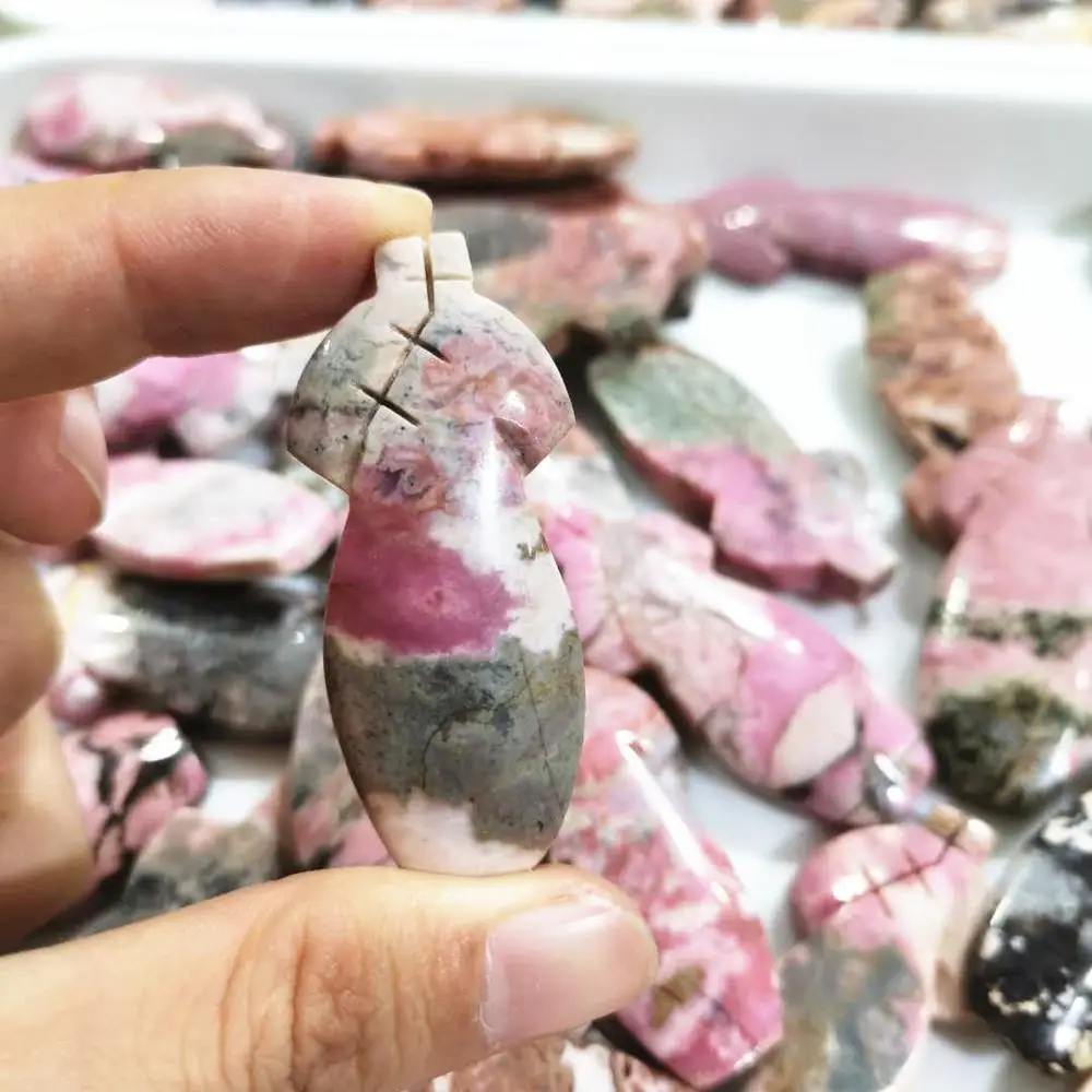 

Natural Rhodonite carved qipao gemtone crystal long dress cheongsam