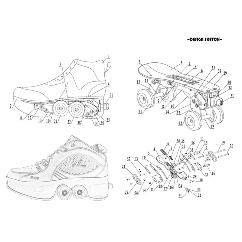 

Deform Roller Skates Shoes Double Row Double-Wheel Running Shoes Automatic Four-Wheel Dual-Purpose Skateboard Shoes