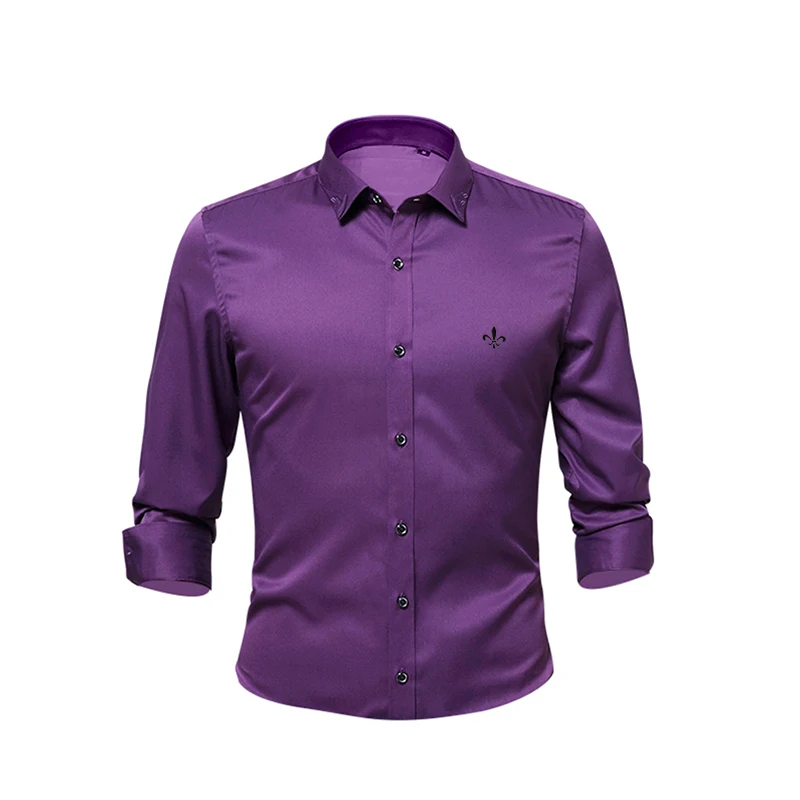DCZ1701-PURPLE Против морщин и нежелезной моды Blusa Camisa Social Masculina Dudalina с длинным рукавом Slim Fit рубашка мужская Цветочная одежда белая мужская - Цвет: DCZ1701-PURPLE