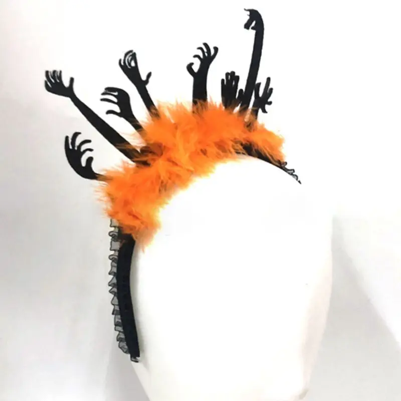 

Scary Ghost Hand Halloween Hair Hoop Fluffy Feather Ruffles Cosplay Headpiece