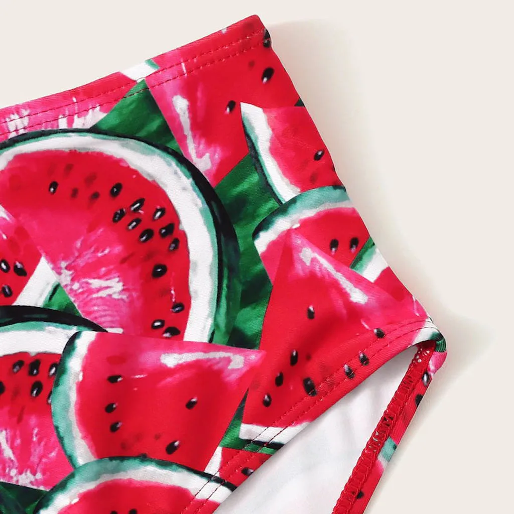 

Summer Women Watermelon Print Tube Up Swimwear High Waist Two Pieces Bikini Push-Up Beachwear Swimsuit Ladies Biquini Split