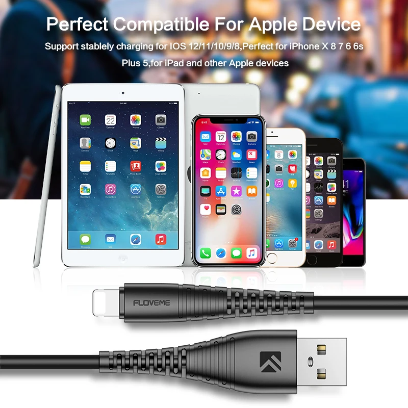 FLOVEME Lighting USB кабель для iPhone 6 7 8 Plus быстрой зарядки телефона XR X XS usb зарядный