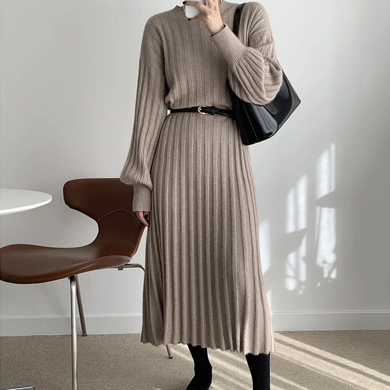 Pinkou Women Sweet Knitted Pleated Dress Knitwear Long Sleeve Drop Shoulder Khaki Black Basic One Piece Maxi Dresses QA642
Pinkou Women Sweet Knitted Pleated Dress Knitwear Long Sleeve Drop Shoulder Khaki Black Basic One Piece Maxi Dresses QA642
