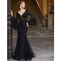 verngo mermaid evening dresses long lace appliques formal dress black prom dress evening gowns abiye gece elbisesi