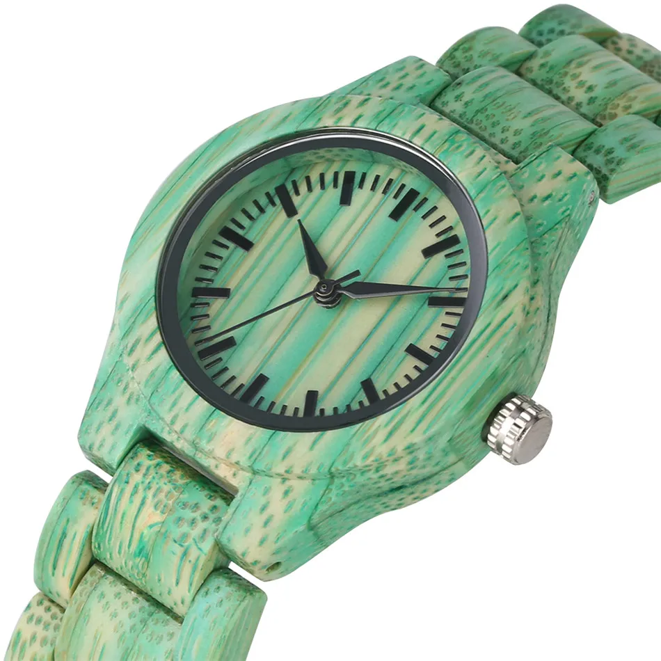 

REDFIRE Trendy Green Bamboo Wood Watch for Women Minimalist Black Analog Display Women's Wooden Bangle Wristwatch Quartz Clock
