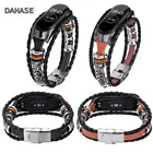 Браслет для mi Band 4 в стиле ретро из натуральной кожи, ремешок для часов для Xiaomi mi, 3 браслета с металлическим корпусом, аксессуар Pulseira