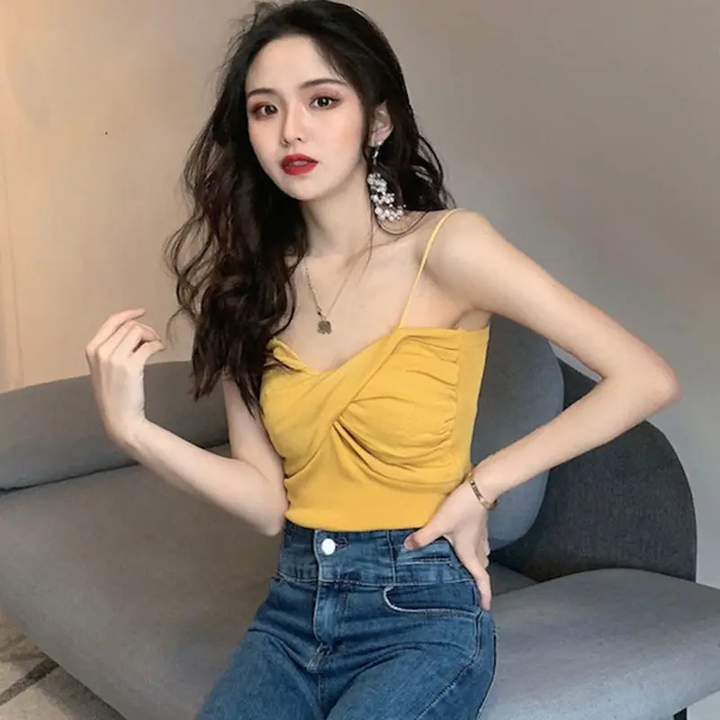 

Summer sleeveless solid color ice silk suspender waistcoat for women's slim bra