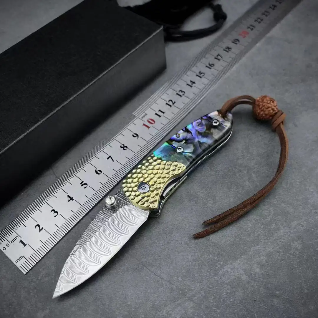

Abalone Shell Tactical Folding Knife Damascus Outdoor Camping Hunting Survival Pocket Utility EDC Tools Rescue Keychain Knifes