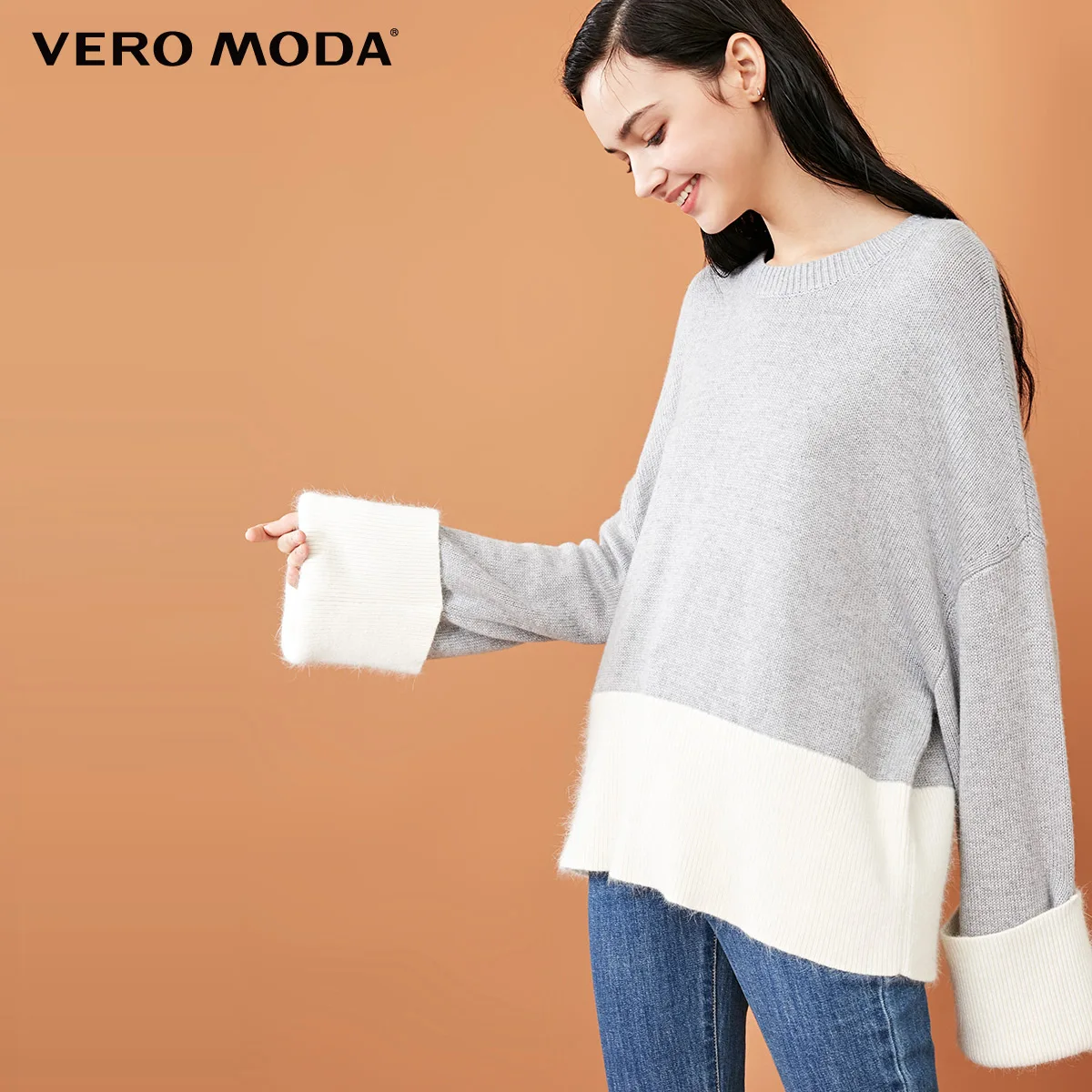 Vero Moda шерстяная вязаная с круглым вырезом из кроличьего меха | 318413578 - Цвет: Lt. grey mel.